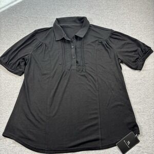 Micoson Women's XL Black Polo Puff Sleeve Top Blouse Shirt Cotton Polyester NWT